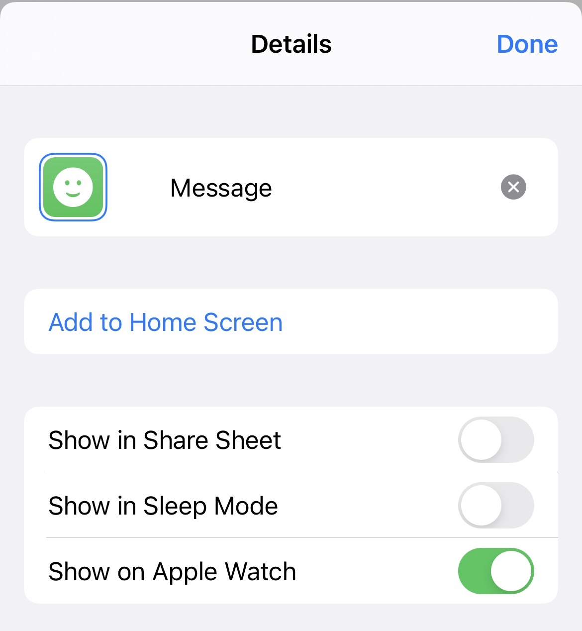 Shortcut settings screenshot