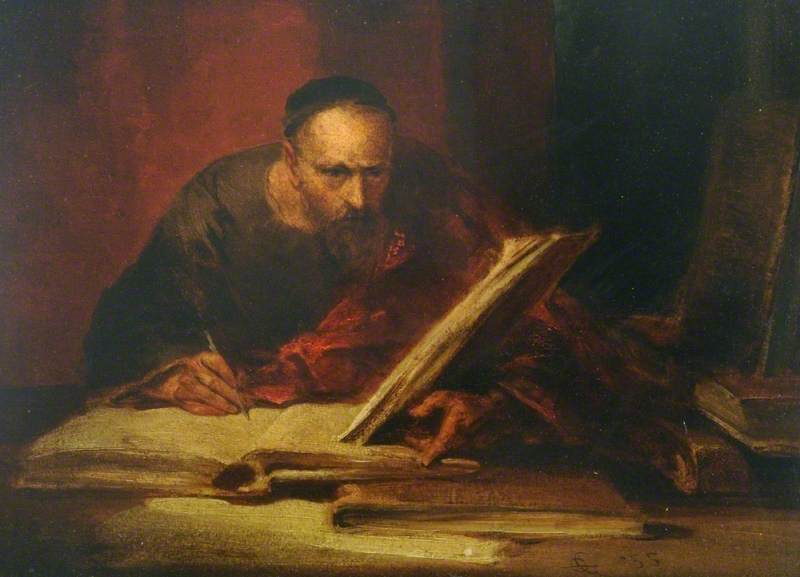 Scribe writing on a parchment