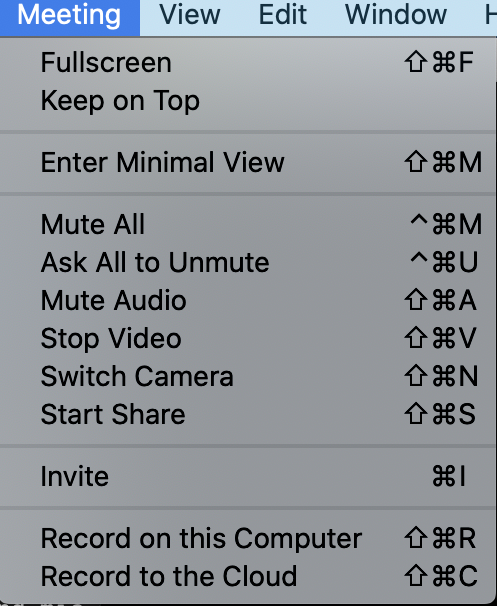 Zoom Meeting Menu